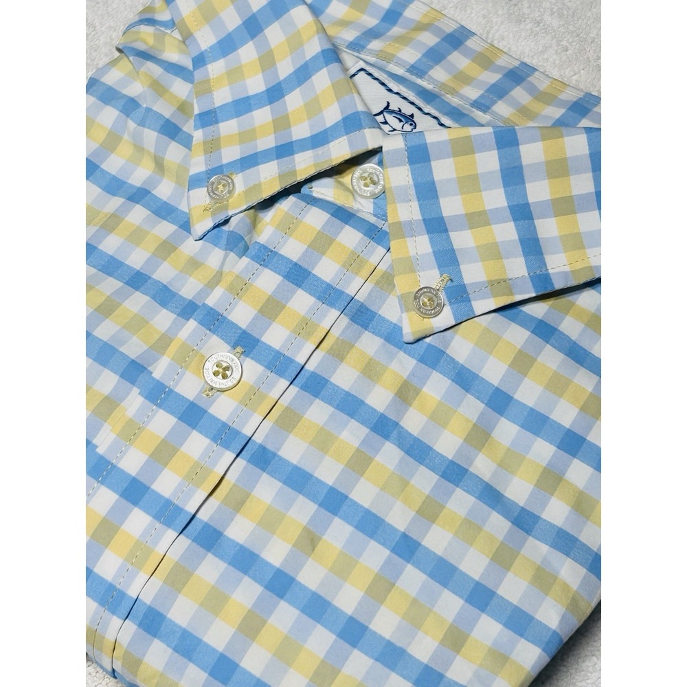 Southern Tide Mens XL Blue Yellow Gingham Stretch Button DownVented Intercoastal